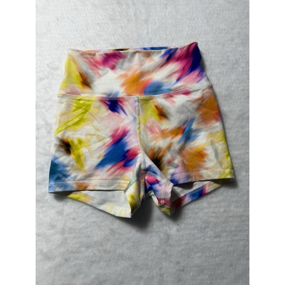 FLEO Women's Small High Rise Athletic Shorts Colorful Abstract Workout